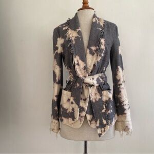 Raquel Allegra Black and Cream Check Tie-Dye Blazer Jacket NWOT